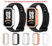 Funda hueca para PC con brillo para reloj inteligente Xiaomi Mi Band 9 Active, funda protectora con cristales de diamante para Redmi Smart Band 3, accesorio de carcasa For Xiaomi band 9 active negro