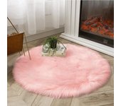Alfombra de piel suave y esponjosa, redonda, peluda, color rosa, para dormitorio, sala de estar, sofá, silla, cojín, alfombra peluda para habitación de niños 30cm I 11.8inch blanco