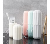 Juego de cepillos de dientes multiusos portátil, taza para enjuague bucal, caja para cepillos de dientes, caja de almacenamiento de pasta de dientes, rayas verticales color rosa