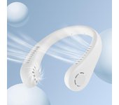 Mini ventilador de cuello colgante sin hojas, práctico ventilador de refrigeración con carga USB de 1200 mAh y 3 velocidades de viento, adecuado para deportes al aire libre blanco