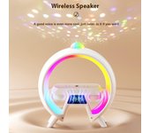 Altavoz inalámbrico Bluetooth Altavoz portátil Cargador inalámbrico para teléfono con lámpara de ambiente Pantalla de tiempo/llamada blanco