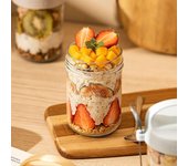 Vaso de avena para la noche, portátil, para desayuno, con cuchara tapada, para llevar, sellado, para ensalada, batido de leche, botella de avena 430ML blanco