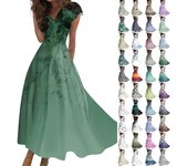 Vestido largo para mujer, vestido maxi, vestido informal de verano, informal, manga corta, cuello en V, cintura bohemia, vestido estampado L negro