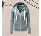 Chaqueta de otoño-invierno para mujer, con cordón, capucha, cremallera, mangas largas, color puro, corte ajustado, puños elásticos, bolsillos tipo cárdigan, abrigo deportivo para fitness L negro
