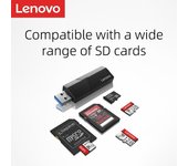 Lenovo Lector de tarjetas portátil USB 3,0 de 5Gbps 2 en 1 Adaptador de tarjetas de memoria SD TF lector de tarjetas de alta velocidad para computadora para windows para mac D204 D204 negro