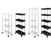 Carrito de almacenamiento delgado Organizador de baño Estantería móvil Carrito utilitario rodante con ruedas para cocina 5 Layers 40x22x113cm White
