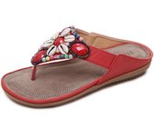 Sandalias étnicas de viento para mujer, estilo bohemio, para playa, estilo retro, con cuentas y conchas, zapatillas de talla grande para mujer. 35 rojo