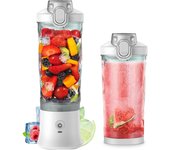 Licuadora portátil de 600 ml, tamaño personal, vaso exprimidor para batidos y licuados con 6 cuchillas, 150 vatios blanco
