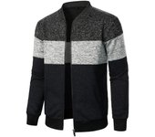 Suéter tipo cárdigan de otoño e invierno para hombre, suéteres de lana con cremallera, suéteres de terciopelo con rayas en contraste, abrigos, chaquetas casuales S negro