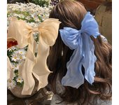 Pinzas para el cabello con lazo de gasa para niñas, pinzas para el cabello con lazo de satén azul brillante, pasador de lazo de cinta, horquilla, pinza para cola de caballo, tocado beige
