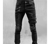 Pantalones vaqueros de diseño ajustado de marca de moda para hombre, pantalones de pie pequeño, ropa de calle, hip hop, cremalleras personalizadas, pantalones largos de motociclista con cremalleras para hombre S negro