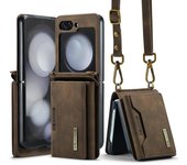 Funda de cuero con tarjetero y billetera multifunción para Samsung Z Flip 6 5 4 3 5G, funda para teléfono con cordón cruzado para Galaxy Z Flip6 Flip5 Flip4 for Samsung Z Flip 6