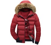 Abrigo de algodón cálido con cuello de piel y capucha de invierno para hombre S azul del lago