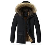 Chaqueta de invierno con forro de lana abrigada para hombre, cuello de piel, larga, con capucha, a prueba de viento, parka para hombre, abrigo de invierno, ropa para hombre XL azul oscuro
