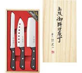 Juego de 3 cuchillos Tamahashi Kenichi Chen Cuchillo Santoku Cuchillo para pan Cuchillo Nakiri Marca oficial Kenichi Chen CK-532