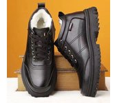 Botas de nieve cálidas de cuero y algodón para hombre: zapatos de invierno informales y gruesos con forro de terciopelo 40 negro