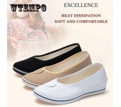 Zapatos de enfermera para mujer, con cuña blanca y suela blanda, informales, para salón de belleza, trabajo, baile, lona negra 40 blanco