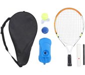 Raqueta de tenis de 19 pulgadas con tiras de nailon y amortiguación de golpes, con sobregrip y pelotas, ideal para niños.