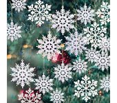 Juego de 12 copos de nieve con purpurina para Navidad, colgantes para árbol de Navidad, suministros para fiestas verde