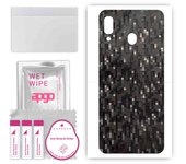 apgo Protective Skin Sticker for the back compatible with Samsung Galaxy A20, Wrap Film, Foil, Vinyl - Pattern Carbon Black Pixel