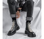 Botas Martin de talla grande, botas de moda juvenil para la temporada 45, botas de cuero para hombre de peluquero D13-R 45 negro
