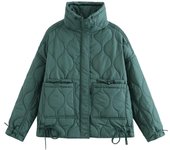 Y2K Otoño Invierno Abrigo Mujer Color Puro Algodón Corto Chaqueta Suelta Mujer XS negro