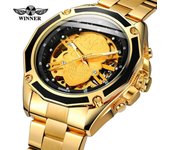 T-Winner Reloj mecánico automático impermeable con calavera hueca informal a la moda para hombre