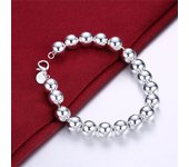 Pulsera de cuentas de plata con forma de bola de círculo hueco para mujer, joyería de moda 4mm