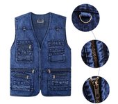 XL-5XL de talla grande para hombre, chaqueta vaquera, abrigo informal, chaleco sin mangas con muchos bolsillos, chaleco suelto portátil para primavera y otoño, ropa masculina XL azul