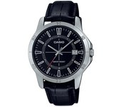 Casio Reloj analógico estándar con correa de cuero y esfera negra de cuarzo MTP-V004L-1C para hombre negro