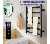 Toallero eléctrico para baño IPX5, resistente al agua, 80W, 45 ° ~ 70 ℃, acero inoxidable 304, control de temperatura y tiempo, toallero calefactable para el hogar inteligente negro