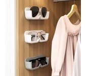 Estante de almacenamiento de gafas sin perforaciones, soporte de exhibición de gafas de sol montado en la pared, caja de almacenamiento de decoración de armario, organizador de gafas de sol gris