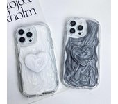 Funda de teléfono con soporte de amor adhesivo de gota gris plateado de lujo para iPhone 15 14 13 12 11 Pro Max XR XS 7 8Plus Cubierta de protección contra caídas con todo incluido iPhone 15 Pro Max blanco