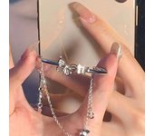 Pulsera de mujer con cadena y borla decorativa, media pulsera con apertura ajustable y colgante de mariposa sólida plata
