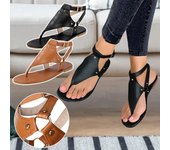 Sandalias con hebilla para mujer, sandalias con correa para el dedo del pie, zapatos planos de playa para mujer, sandalias abiertas para mujer 43 negro