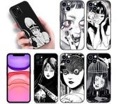 Funda de silicona negra con diseño de manga de terror japonés para iPhone 12, 13, 11, 14, 15 Pro Max, 7, 8 Plus, X, XR, XS, SE 2020 y 2022 iPhone 15 Plus