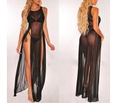 Traje de baño de malla transpirable transparente de color sólido para playa y piscina L negro
