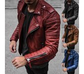 Chaqueta de motocicleta de cuero de PU de moda para hombre Chaqueta casual con cremallera de solapa de otoño e invierno S negro