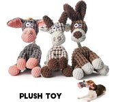 Petsboro Bite Buddy Donkey Chew Toy Plush Squeaky Dog Toy Masticadores agresivos Juguete interactivo para la dentición de animales de peluche para perros pequeños y medianos marrón