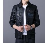Primavera y otoño Camisa de cuero bordada con escorpión para hombres Edición coreana Marca de moda Solapa Piloto de la Fuerza Aérea Chaqueta de motocicleta de cuero PU 4XL