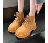 2024 Zapatos de mujer de marca Botines de mujer Botas modernas y versátiles Botas de mujer sólidas con cordones Punta redonda Tacón medio Zapatos de punto para mujer 40 amarillo