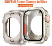 Cambiar a funda protectora completa Ultra 360 para Apple Watch 45mm 44mm Protector de pantalla de vidrio templado para IWatch Series 8 7 6 SE 5 44mm Change to 49mm
