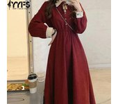 YYFS Vestidos casuales de cintura alta con cuello tipo polo y manga larga con estampado de colores sólidos para primavera y otoño para mujer S rojo