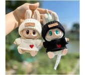 Para muñeca Labubu de 17 cm, conjunto de ropa, etiqueta de oso, sombrero, suéter de amor, linda decoración, ropa pequeña no doll