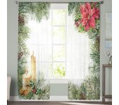 Rama de árbol de Navidad Poinsettia, cortinas transparentes de gasa para sala de estar, dormitorio, decoración, cocina, ventana, cortina de tul W135 x H114cm