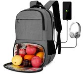 Mochila del almuerzo, fiambrera más fresca aislada de la mochila para las mujeres de los hombres, 15,6 pulgadas de mochila del ordenador portátil con gris oscuro