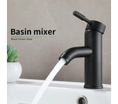 Grifo de baño de estilo minimalista negro, grifo mezclador de fregadero de agua fría y caliente, grifos de lavabo de acero inoxidable G3/8