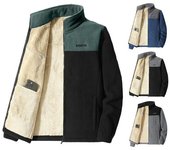 Hombres Otoño Invierno Abrigo Bloque de Color Bolsillos Interiores de Felpa Gruesa Manga Larga Cuello Alto Protección del Cuello Cárdigan con Cierre de Cremallera Gruesa y Cálida Chaqueta de Hombre M azul