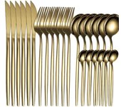 Juego de vajilla dorada de 24 piezas, juego de vajilla de acero inoxidable, juego de cubiertos con cuchillo, tenedor y cuchara, juego de cubiertos aptos para lavavajillas