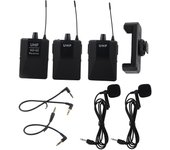 Micrófono de solapa inalámbrico UHF de 16 canales 1 por 2 para cámaras SLR, filmación y entrevistas telefónicas